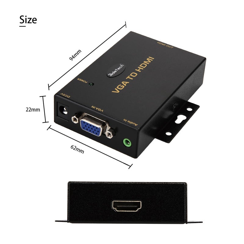 JideTech 1080P VGA to HDMI Converter with 3.5mm Audio Port for PC Laptop Display Computer Mac Projector - Image 3